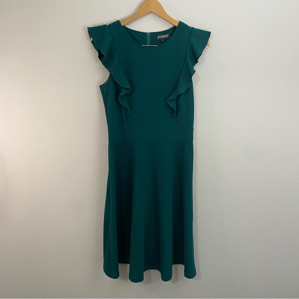 Yathon‎ Green Midi Dress With Ruffles Women's Size Large